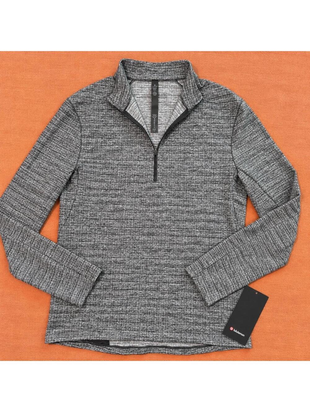 Lululemon Athletica Men's Gray Heathered Surge Warm 1/2 Zip Athletic Pullover, M